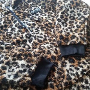Pink V.S. Leopard print Sherpa pullover SZ L